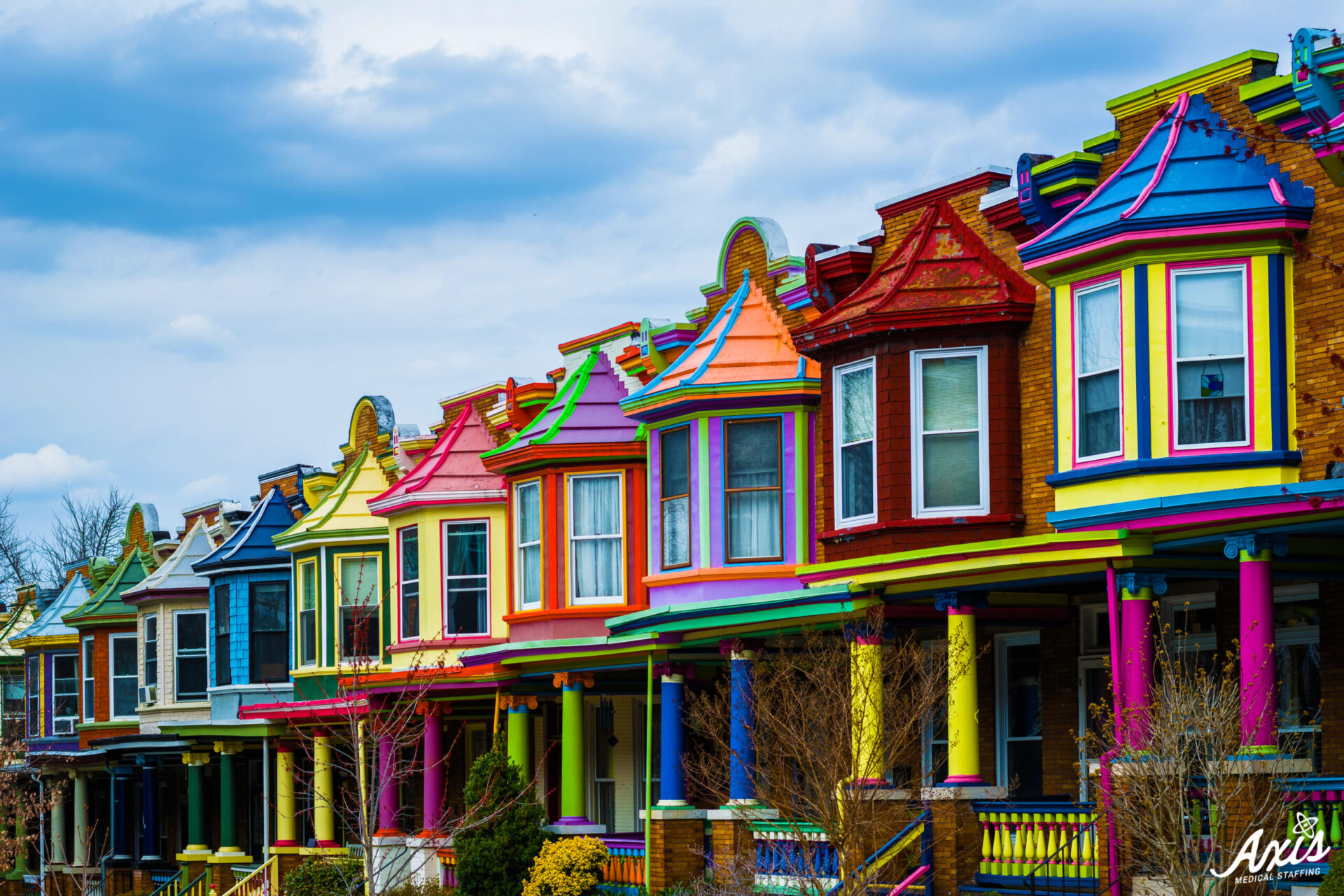 Colorful Row Houses Along Guilford Avenue In Charles Village Ba Axis 